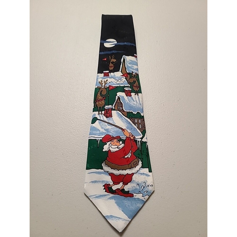 VTG HALLMARK "YULE TIE GREETINGS" SANTA CLAUS GOLFING XMAS NECKTIE TIE RARE